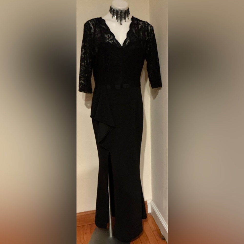 MISSMAY Mother Of The Bride Black Lace Long Side Slit Evening Gown Dress Sz XL - Picture 2 of 16